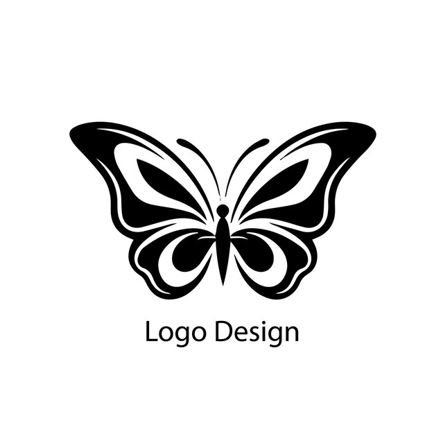 Farfalla logo design nero semplice icona piatta su sfondo bianco