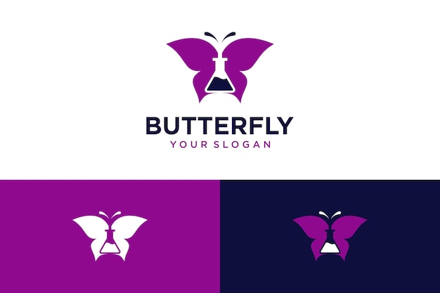 butterfly logo design with laboratory and measuring cup