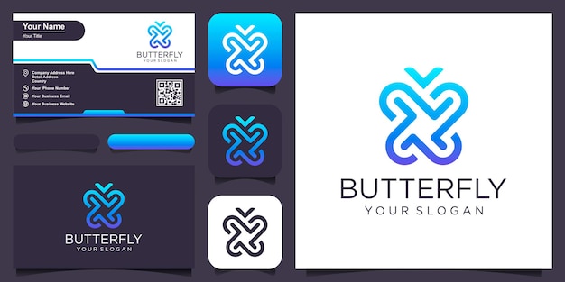 蝶のロゴの幾何学的なデザインの抽象的なベクトルテンプレート線形スタイルのアイコン。