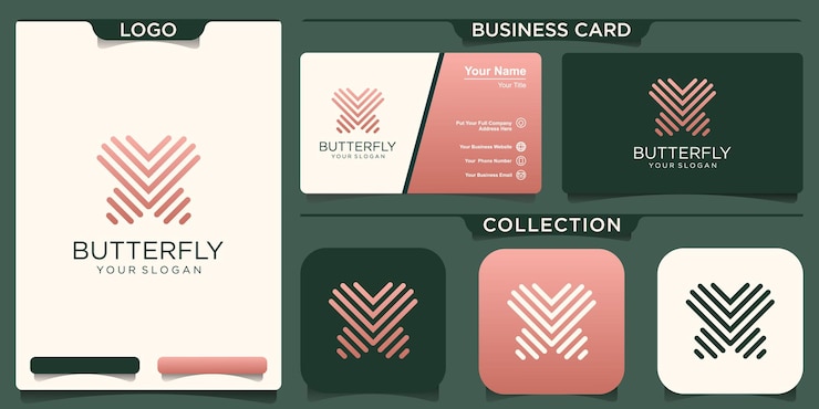 Vector butterfly logo geometric design abstract vector template linear style icon.