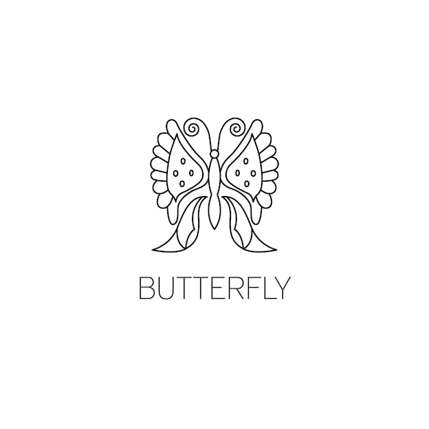 蝶のロゴのグラフィックデザインのコンセプト。編集可能な蝶の要素は、ロゴタイプ、アイコン、Webおよび印刷のテンプレートとして使用できます