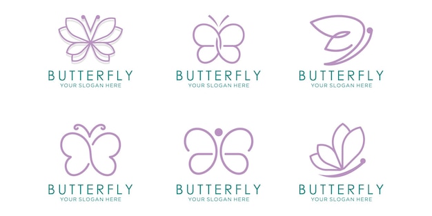 Butterfly logo icon set. Luxury line logotype design. Universal premium butterfly symbol logotype.