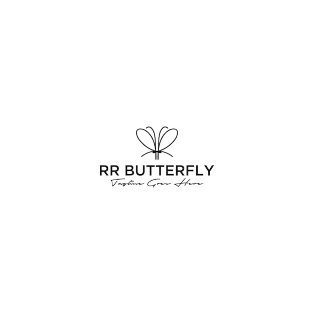 蝶のロゴ。蝶を形作るRRの文字
