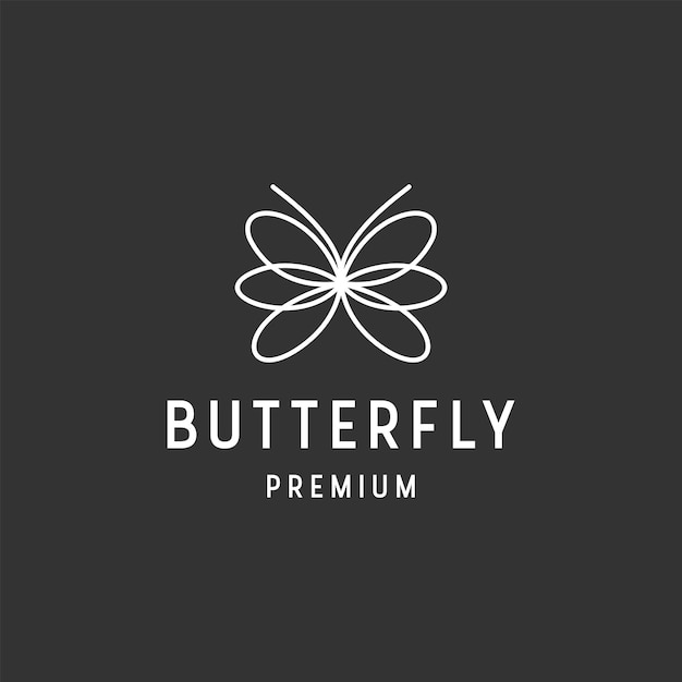Значок линейного стиля логотипа бабочки на черном фоне