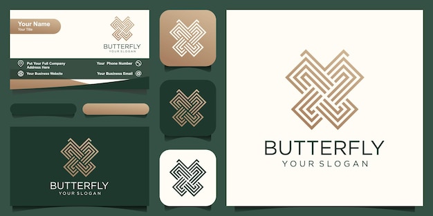 蝶のロゴ。高級ラインのロゴタイプのデザインイラスト。
