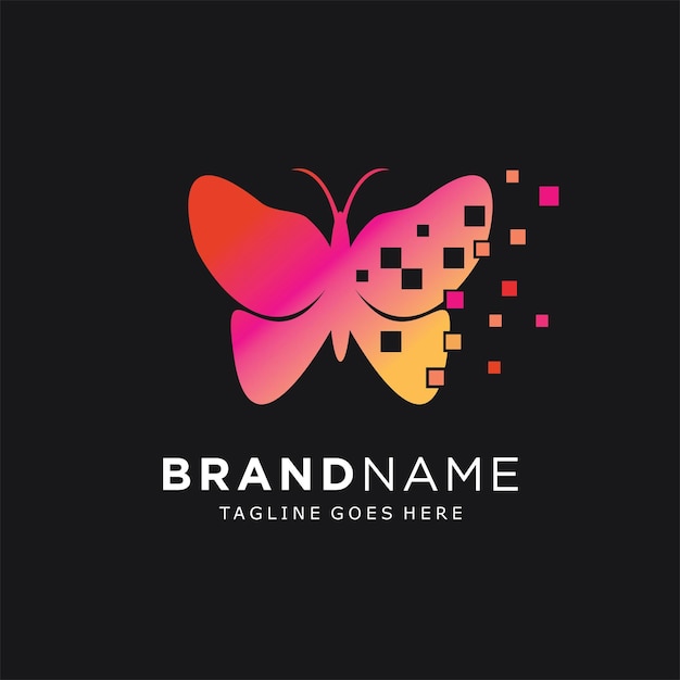 Butterfly logo technology vector symbol icon pixel style Digital butterfly Transformation