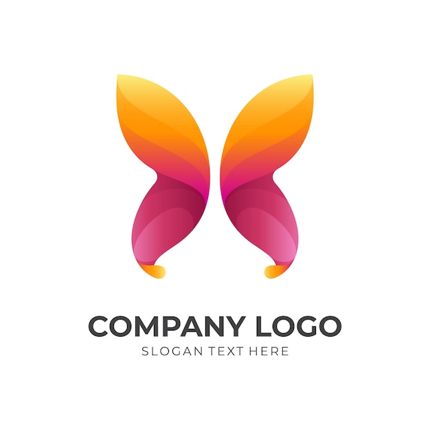 Vettore del logo della farfalla con lo stile di colore arancione e rosso 3d