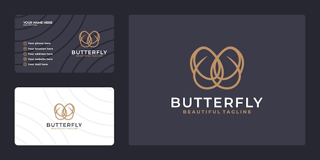 Butterfly logo with Business Card template. logo for beauty industry, salon, spa, cosmetics package labeling, boutique.