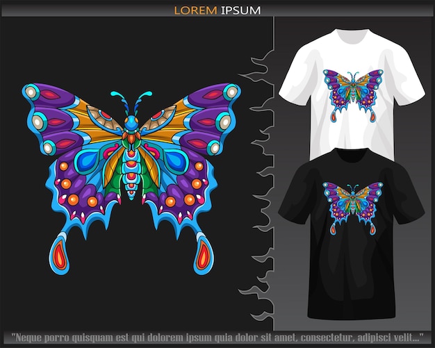 Vector butterfly mandala arts isolated on black and white t shirt