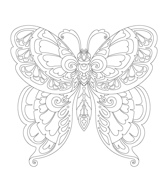 ベクトル ページプリントを着色するための蝶の曼荼羅のデザイン