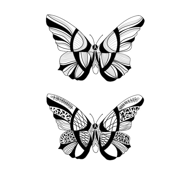 Бабочка Современной Печати Векторные Иллюстрации Тату