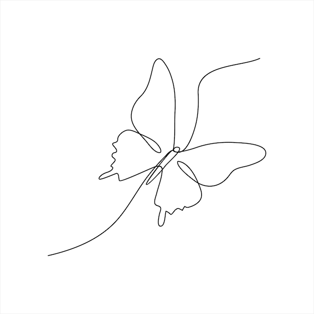 Butterfly in One continuous line drawing art and editable vector stroke illustration and minimalist