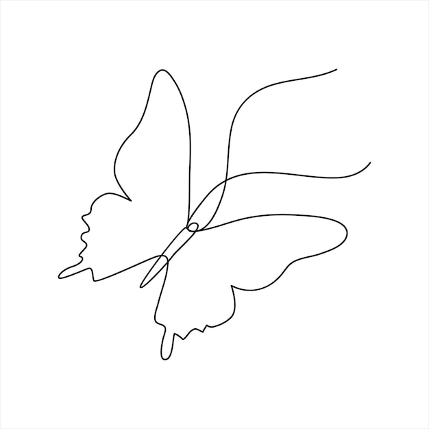 Butterfly in One continuous line drawing art and editable vector stroke illustration and minimalist