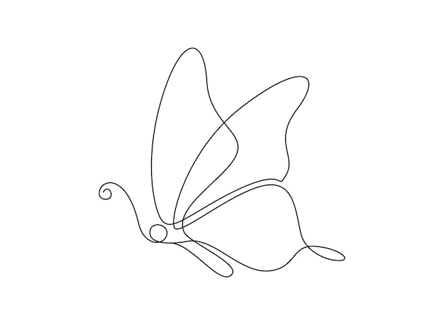 Butterfly in One continuous line drawing Beautiful flying moth for wellbeing beauty or spa salon logo concept in simple linear style Editable stroke Doodle vector illustration