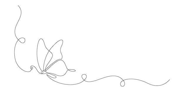 Vector butterfly in one continuous line drawing beautiful flying moth for wellbeing beauty or spa salon logo and divider concept in simple linear style editable stroke doodle vector illustration