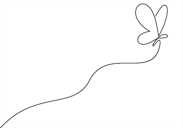 Butterfly in One continuous line drawing Beautiful flying