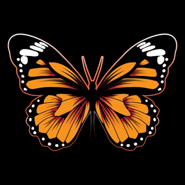 Vector butterfly orange faded wings with grass and shadow