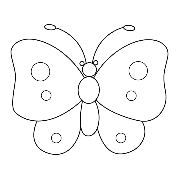 Бабочка очертания векторного мультфильма на белом фоне
