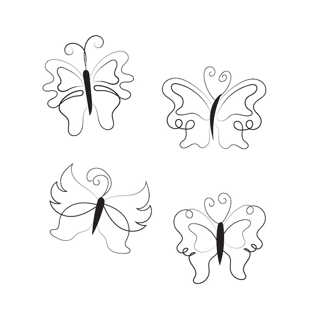 butterfly outline with drawn details collection