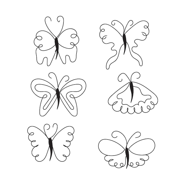 Butterfly outline with drawn details collection