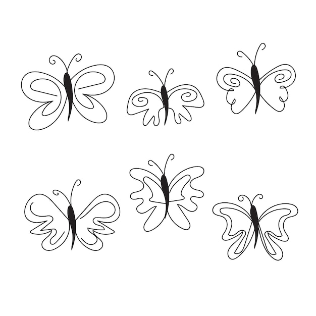 Butterfly outline with drawn details collection