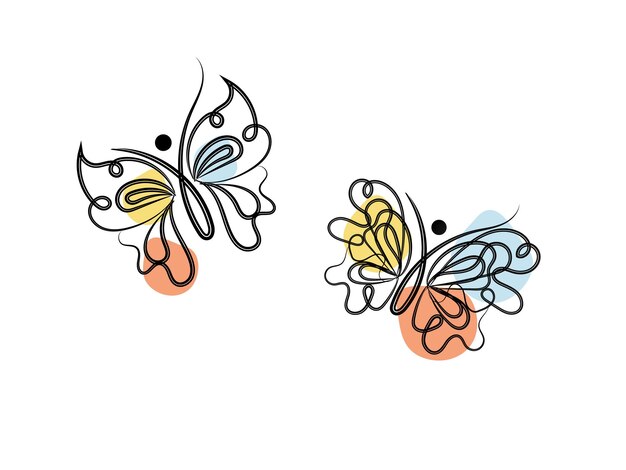 Vector butterfly outline with linear flat details collection