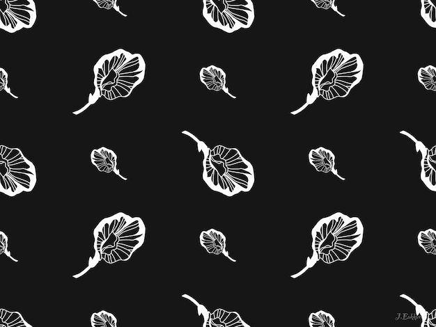 Butterfly Pea Flowers cartoon character seamless pattern on black background