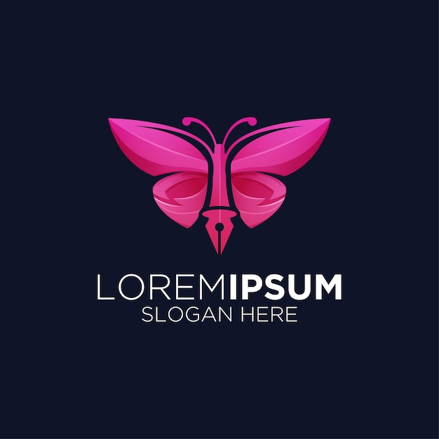 Butterfly pen creative gradient logo design