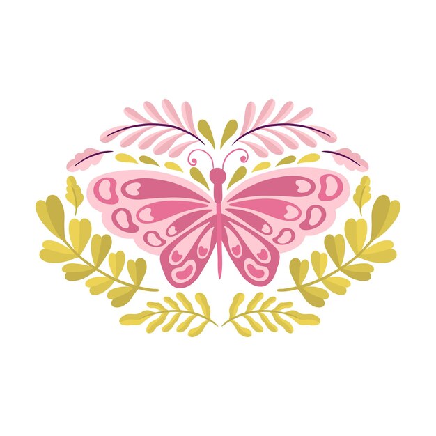 Butterfly and plantsimple flat cute element insectcute cartoon design