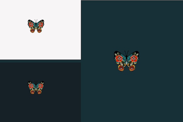 蝶と赤い花ベクター アートワーク デザイン
