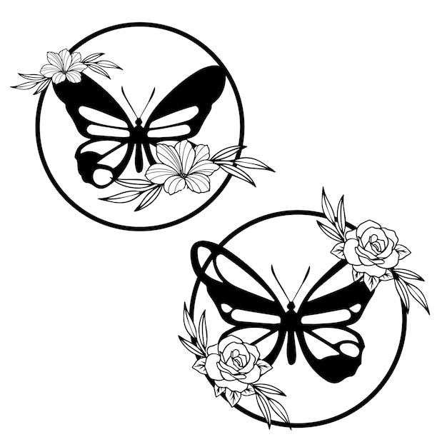 Логотип бабочки и розы для татуировки