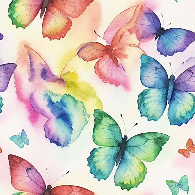 蝶のシームレスなパターンかわいいカラフルな蝶美しい昆虫レトロな春の抽象的な