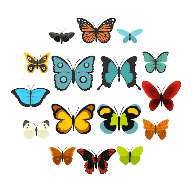 Vector butterfly set flat icons