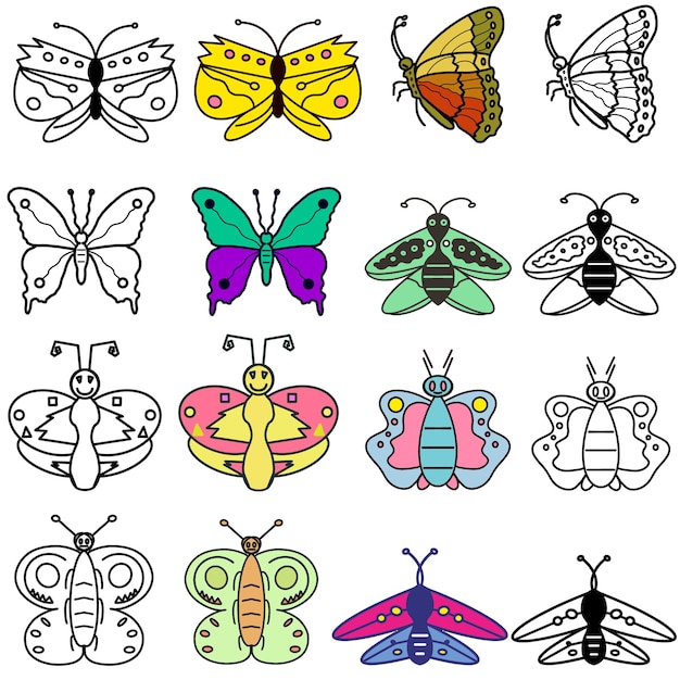 Farfalla set vectorspring farfalle clip art colorfulbw