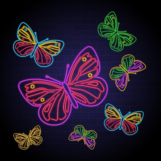 Vector butterfly sign with neon style design