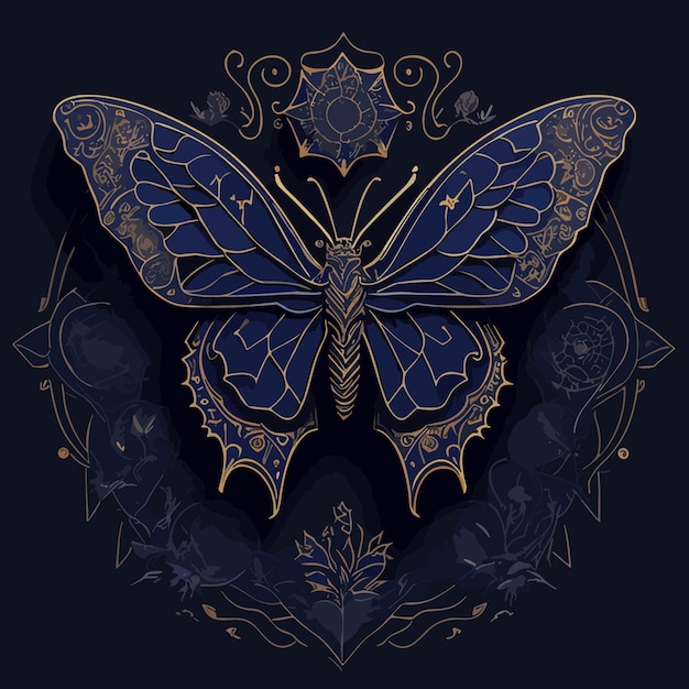 Vector butterfly silhouette artwork illustration engraving ornament