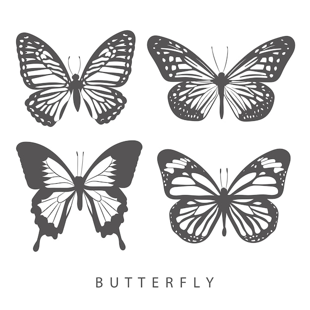 Vector butterfly silhouette icons set of spring butterflies carve collection