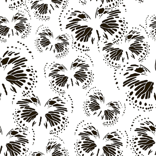 Butterfly silhouette seamless pattern. Black white vector illustration