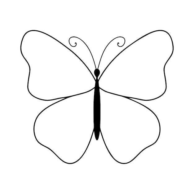 Vector butterfly silhouette simple illustratiion black line on white background