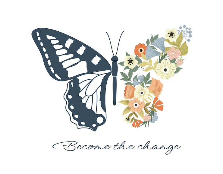Vector butterfly silhouette with flower