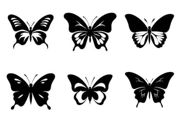 Butterfly silhouettes collection vector illustration