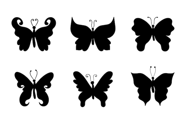 ベクトル 蝶のシルエット 単色の蝶のシルエット 白い背景のコレクション