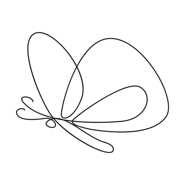 Бабочка одиночная непрерывная однолинейная линейная векторная художественная рисунка и дизайн татуировки