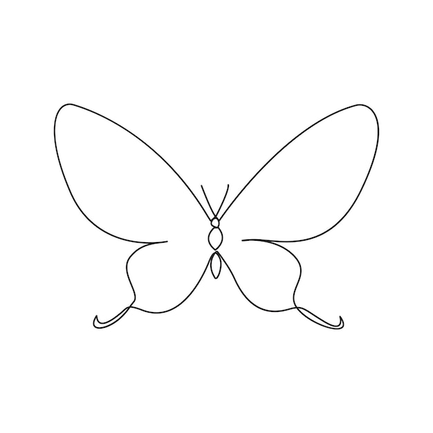 Vector butterfly single continuous one line out line vector art drawing and tattoo design