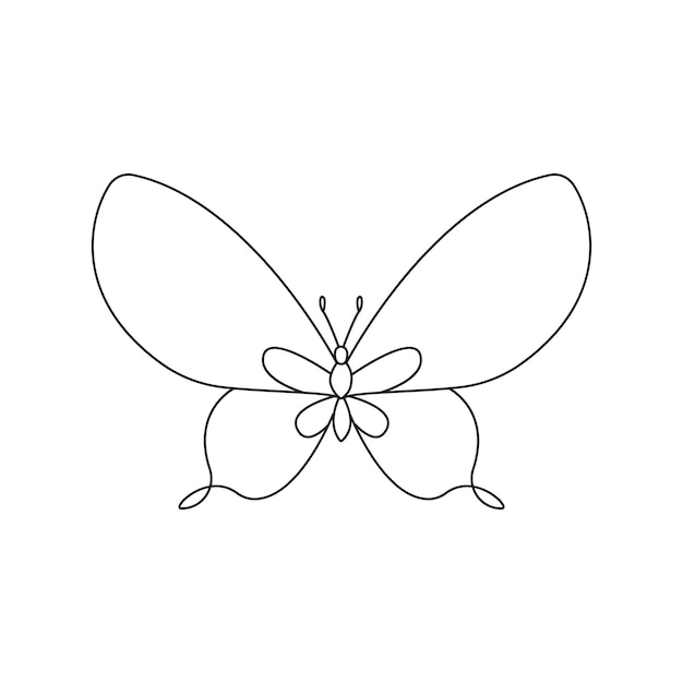 Butterfly singolo continuo una linea fuori linea disegno d'arte vettoriale e disegno di tatuaggio