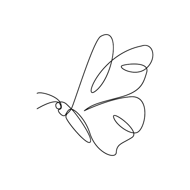 Vector butterfly single continuous one line out line vector art drawing and tattoo design