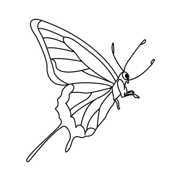 Vector butterfly single continuous one line out line vector art drawing and tattoo design