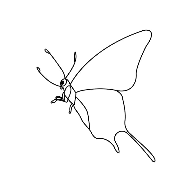 Vector butterfly single continuous one line out line vector art drawing and tattoo design