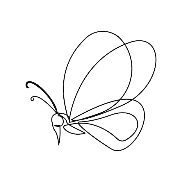 Butterfly single continuous one line out line vector art drawing and tattoo design