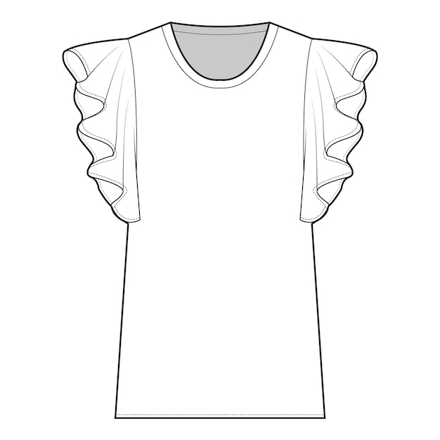 Vector butterfly sleeve top illustration desig flat drawing fashion flat sketches